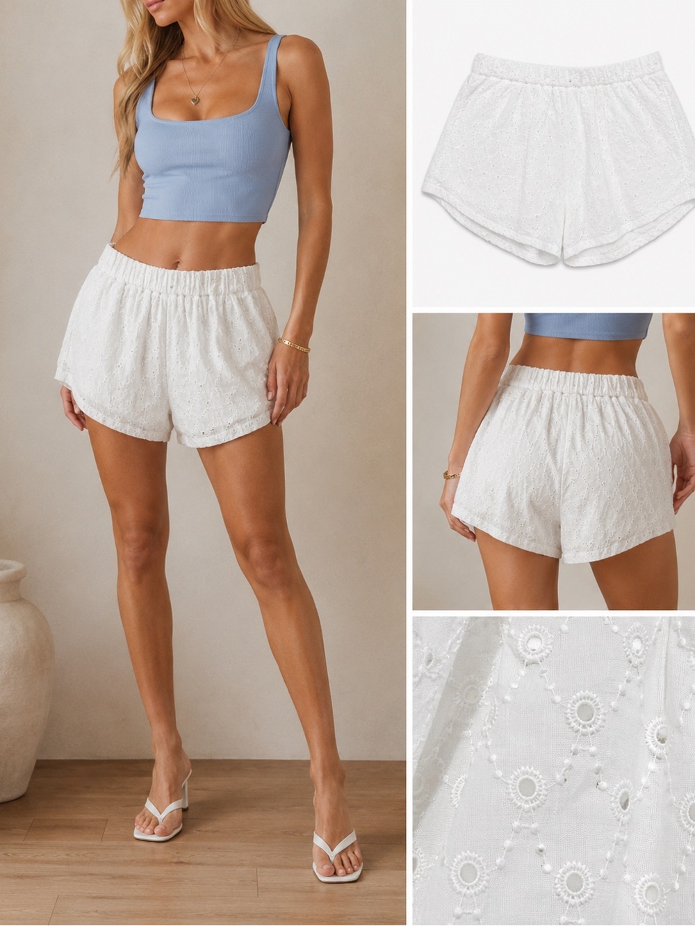 Francesca’s Daphne White Eyelet Embroidered Shorts – Size Medium – NWT